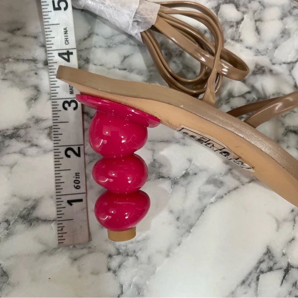 NWOT Lulus Hildain Light Nude and Pink Patent Lace-Up High Heel Sandals